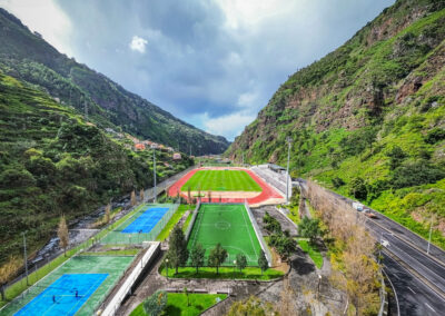 Aerial view of the football stadium in Madeira used for the camp